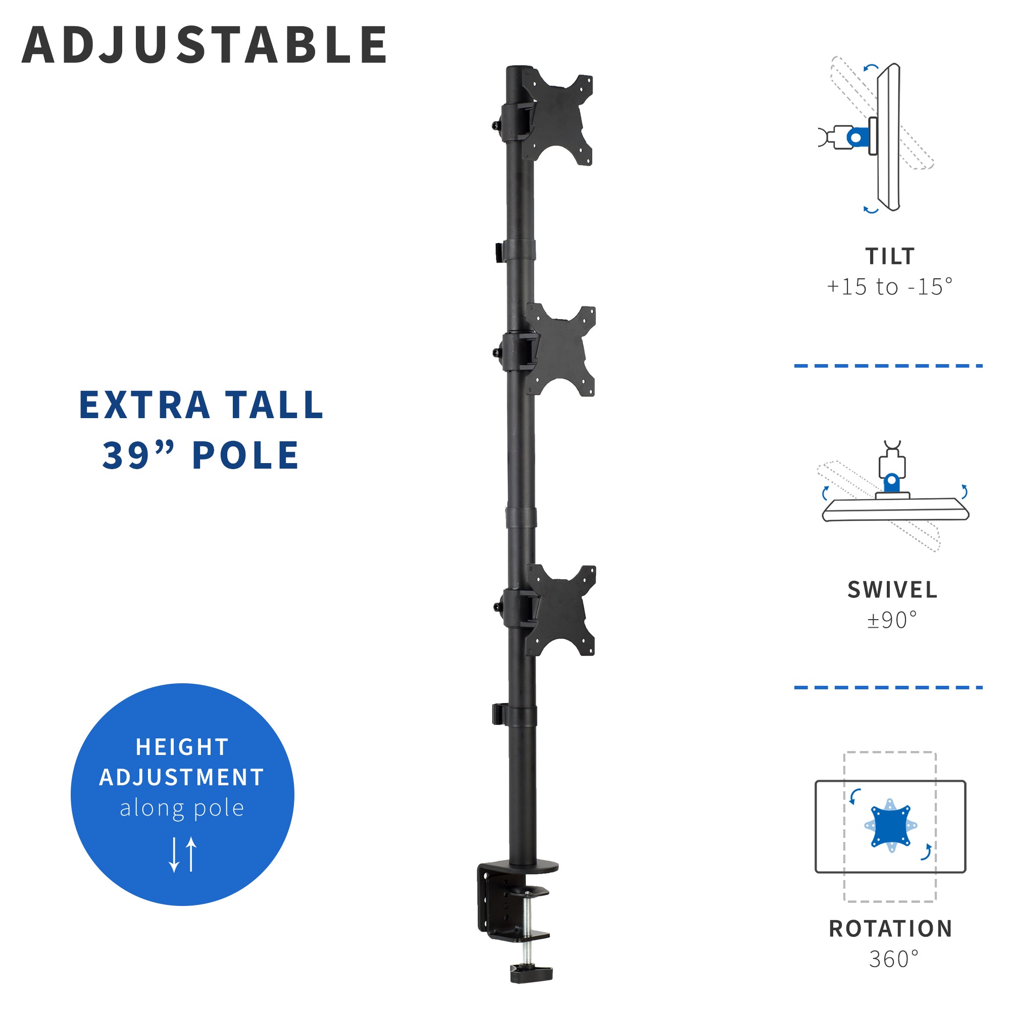 Vertical Triple 13” to 27" Monitor Desk Mount