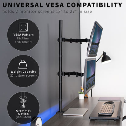 Dual Vertical Monitor Extra Tall Desk Mount