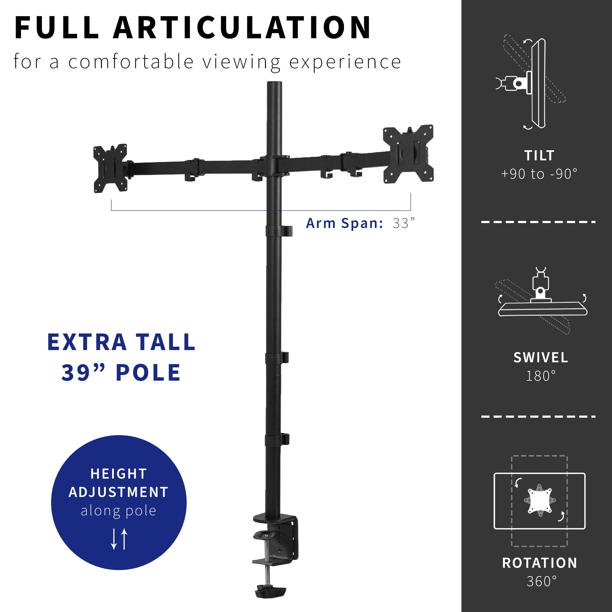 Dual 13" to 32" Monitor Extra Tall Desk Mount