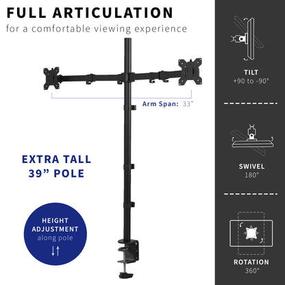 Dual 13" to 32" Monitor Extra Tall Desk Mount