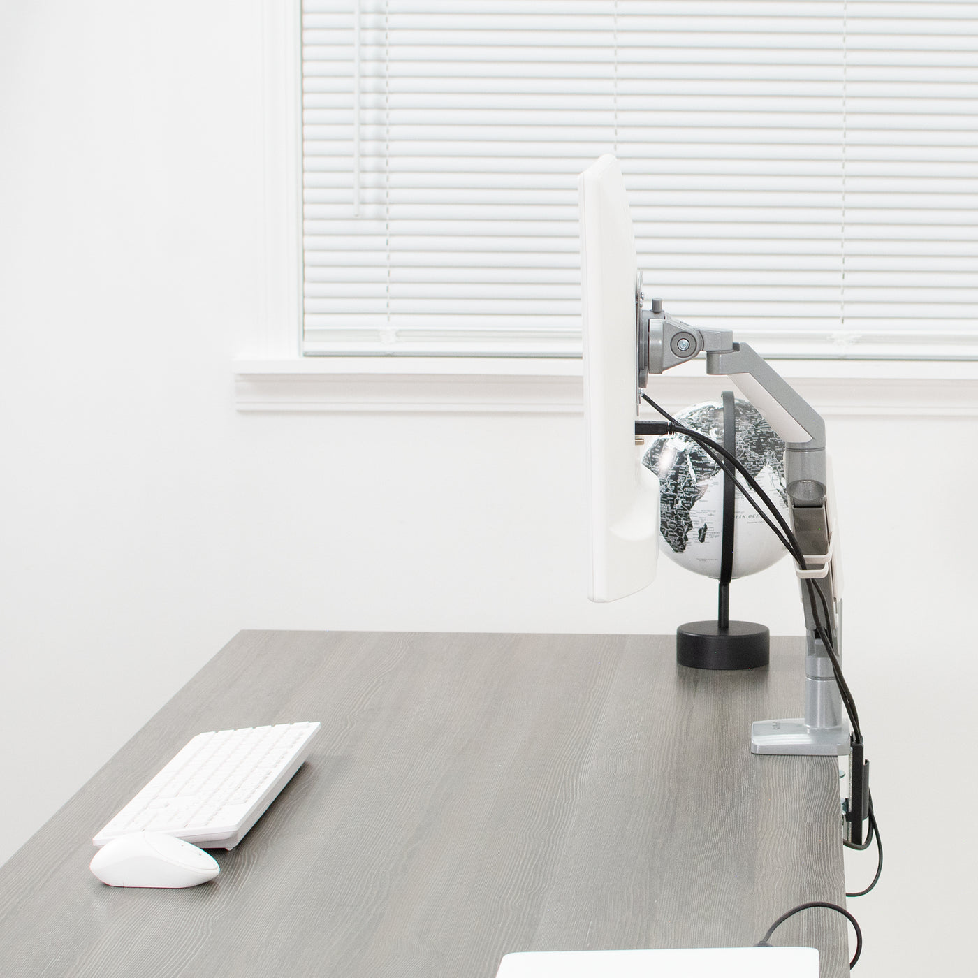Silver Pneumatic Arm Single Monitor Desk Mount