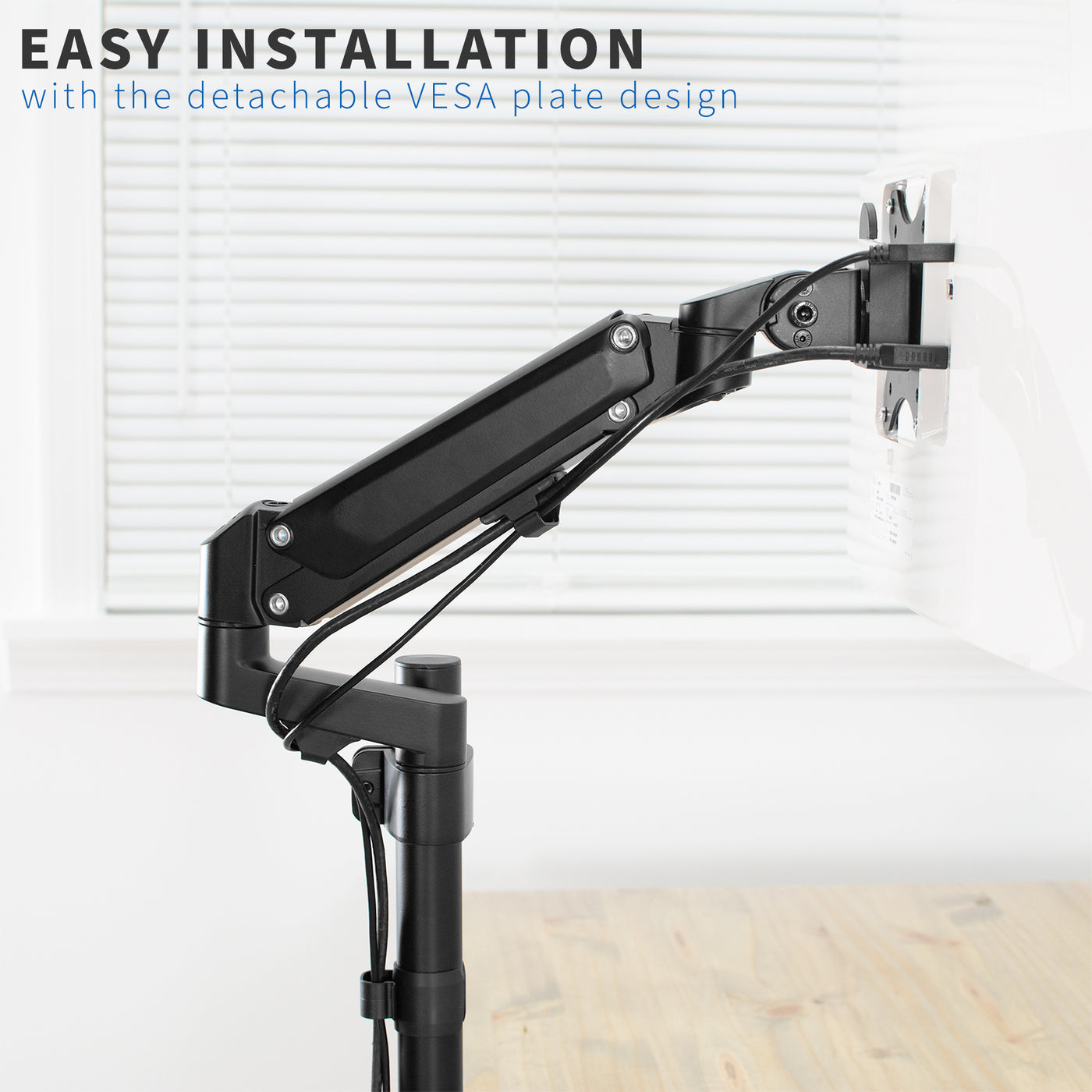 Pneumatic Arm Single Monitor Desk Mount with Easy Installation