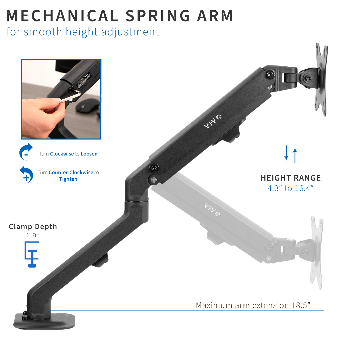 Mechanical Arm Single Monitor Desk Mount with Height Adjustment