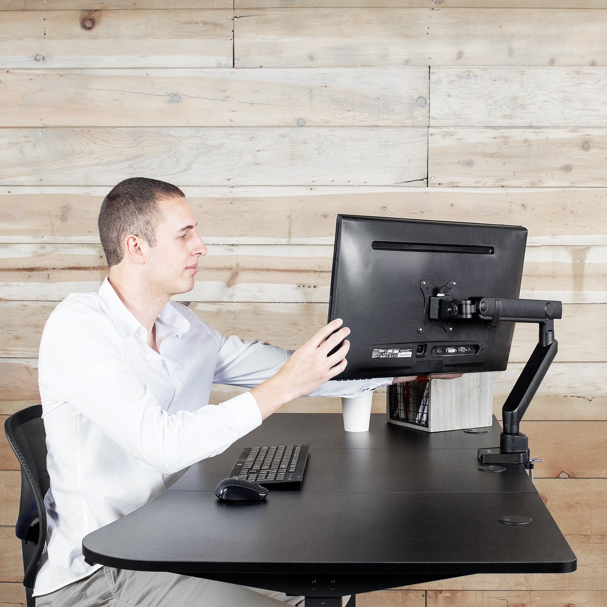 Pneumatic Arm Single Monitor Desk Mount  