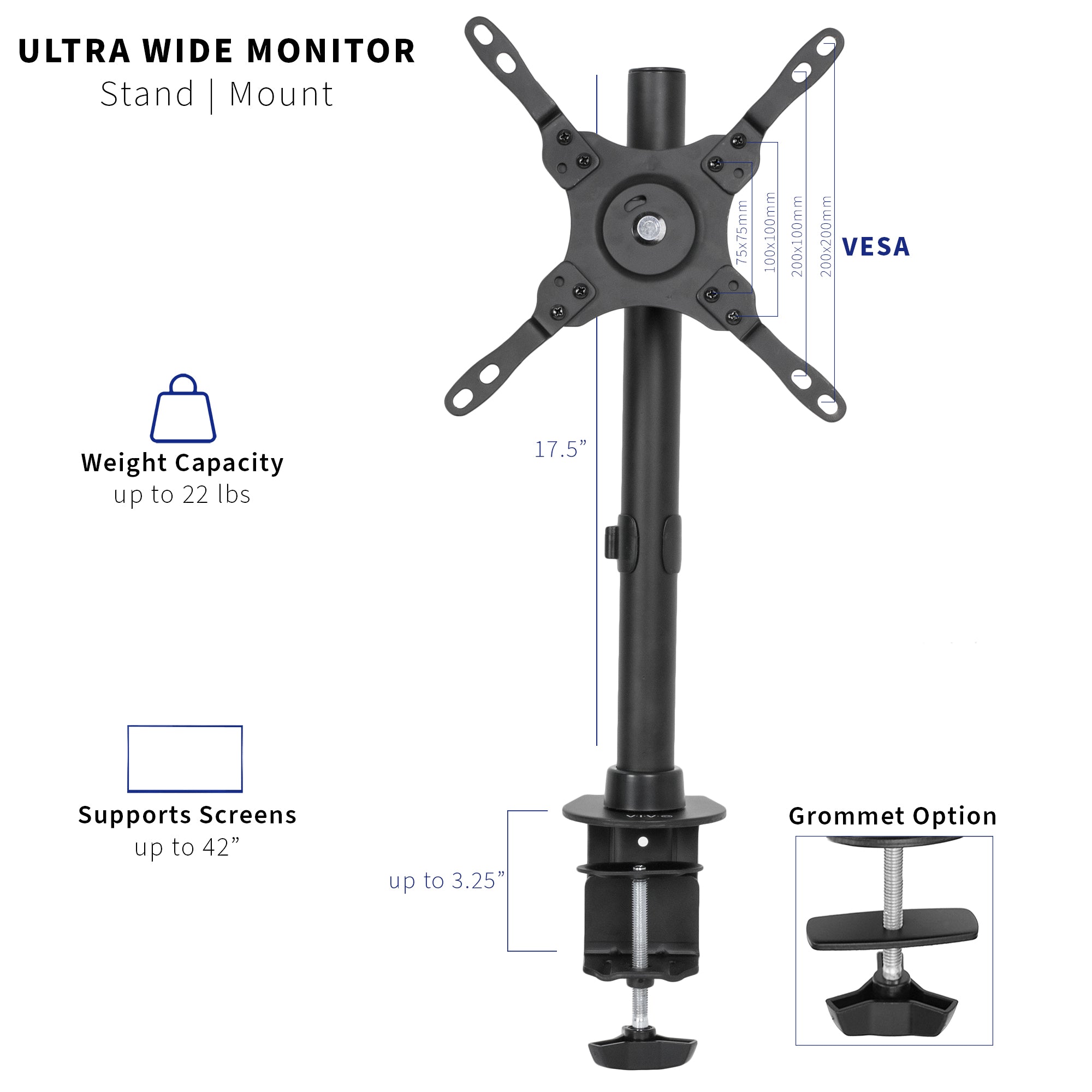 Sturdy Height Adjustable Single Monitor Desk Mount