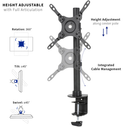 Sturdy Height Adjustable Single Monitor Desk Mount