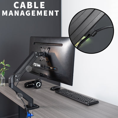 Pneumatic Arm Single Monitor Desk Mount with Cable Management
