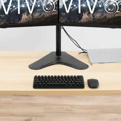 Sturdy adjustable dual monitor ergonomic desk mount for office workstation.
