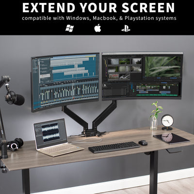 Pneumatic Arm Dual Ultrawide Monitor Desk Mount with Docking Station