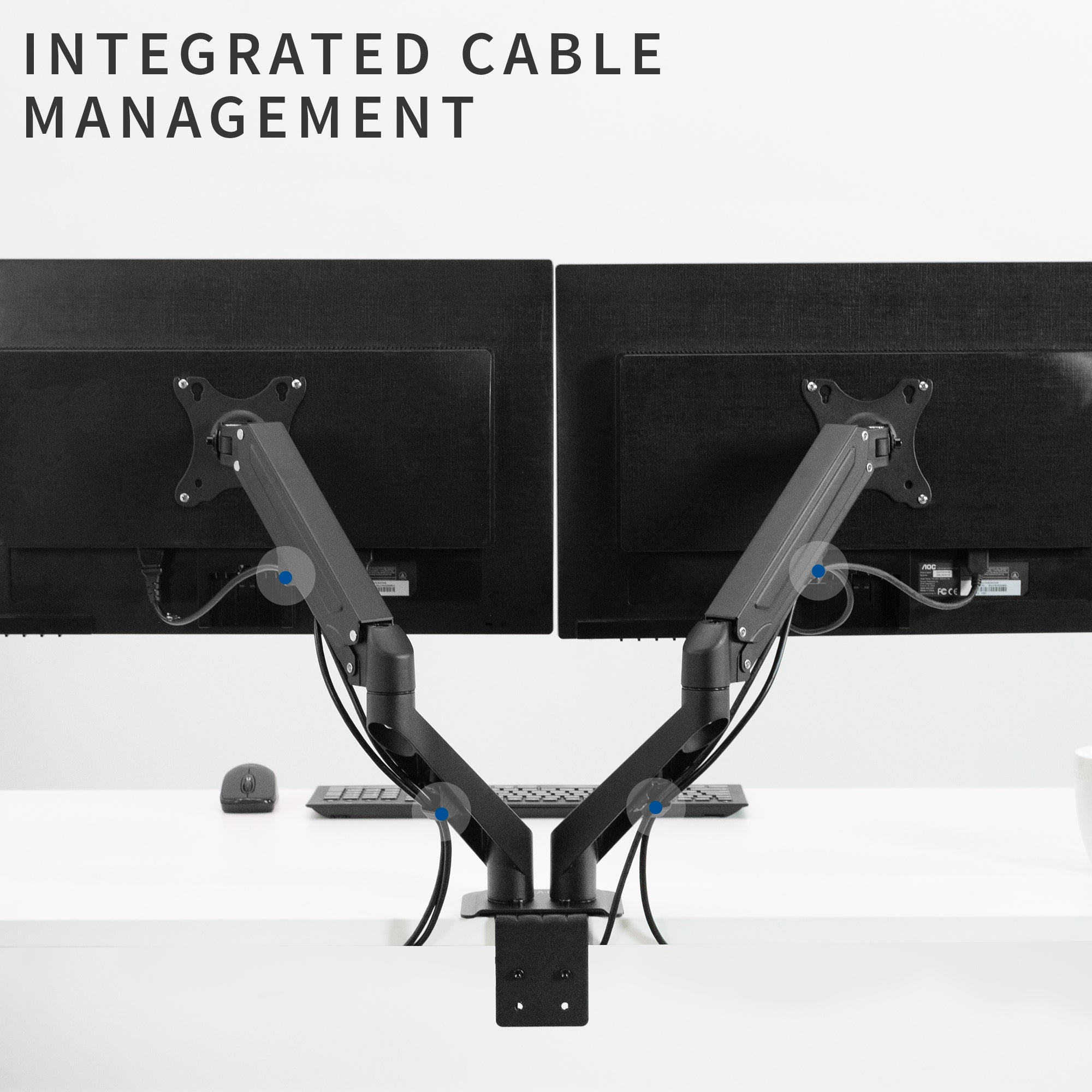 Pneumatic Arm Dual Monitor Desk Mount with Cable Management