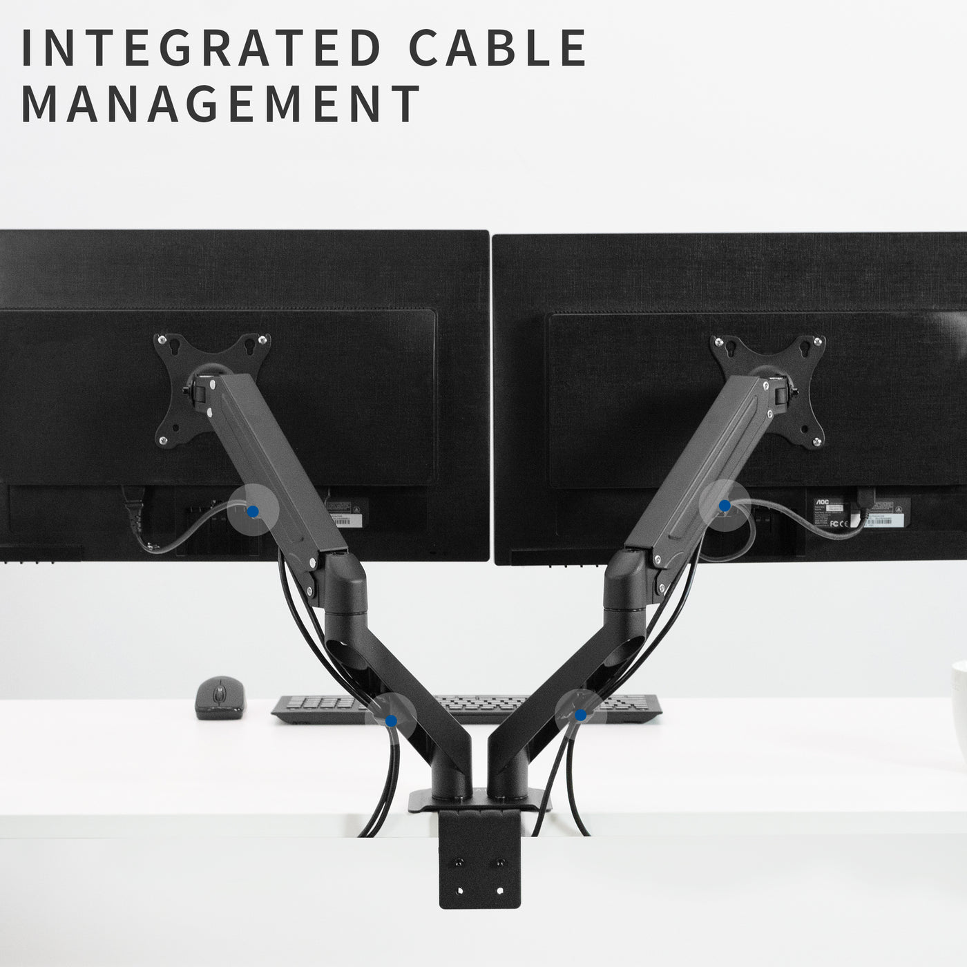 Pneumatic Arm Dual Monitor Desk Mount with Cable Management
