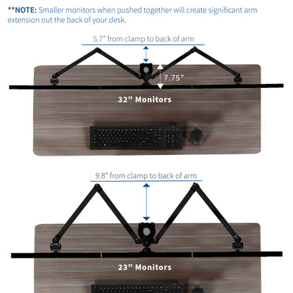 Sturdy height adjustable triple monitor desk mount.