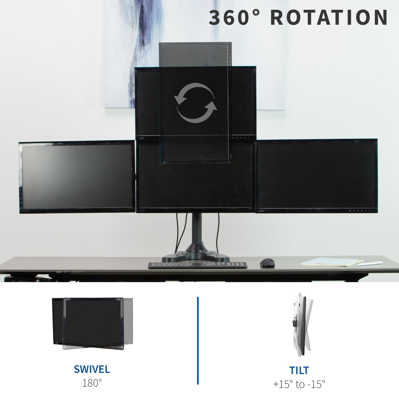 Quad Monitor Desk Stand 360 degree rotation