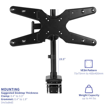 Fully Articulating Ultra Wide Screen TV Desk Mount for up to 55 inch Screens