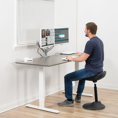 Silver Pneumatic Arm Dual Monitor Desk Mount