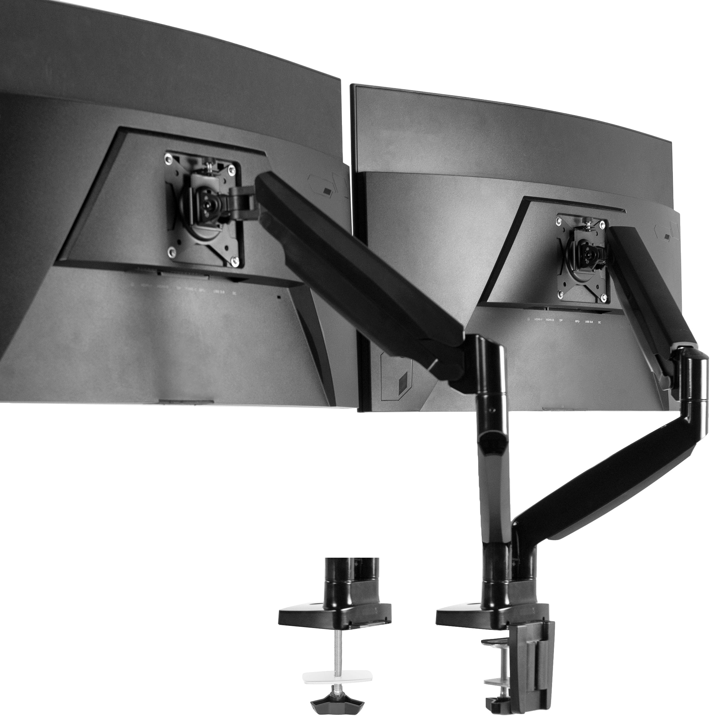 VIVO Premium Aluminum Heavy Duty Dual Monitor Mount holds two 13” to 35” monitors weighing 2.2 lbs to 30.9 lbs each, including ultra-wide screens.