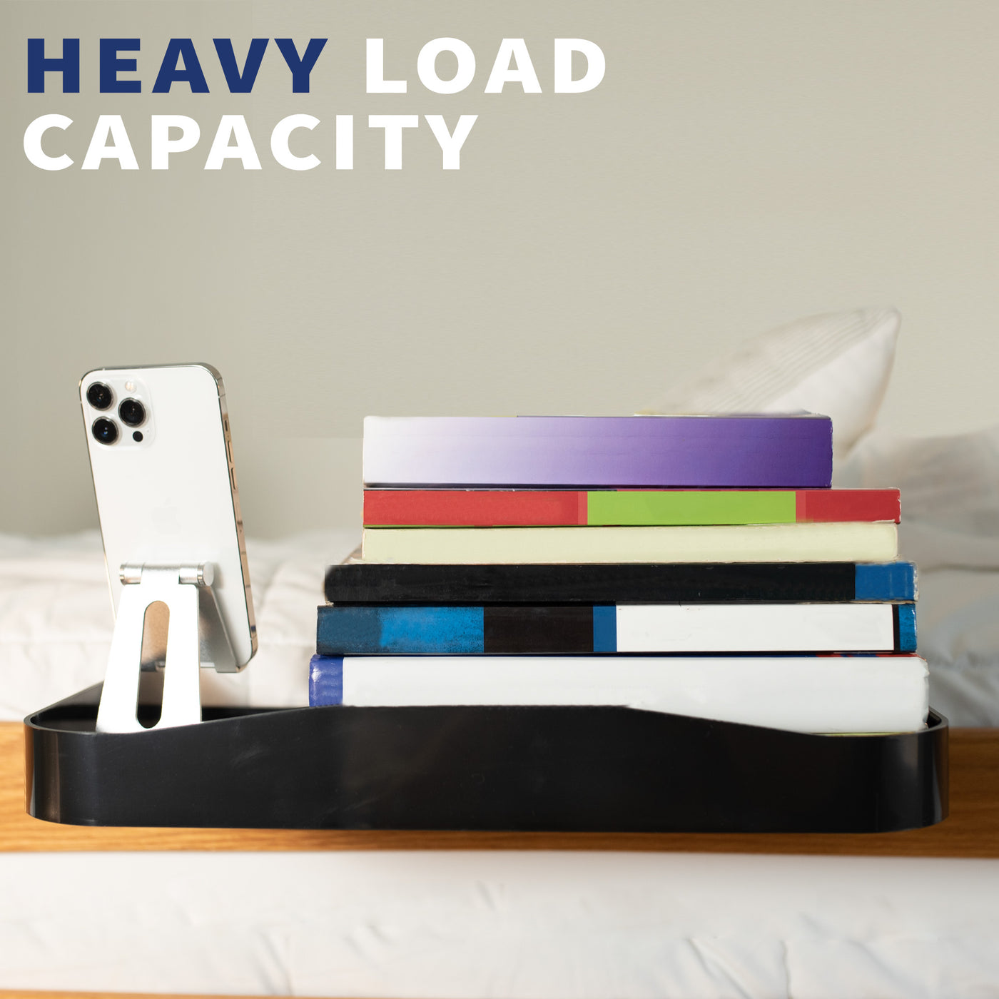 Attachable bedside shelf nightstand tray with heavy load capacity.