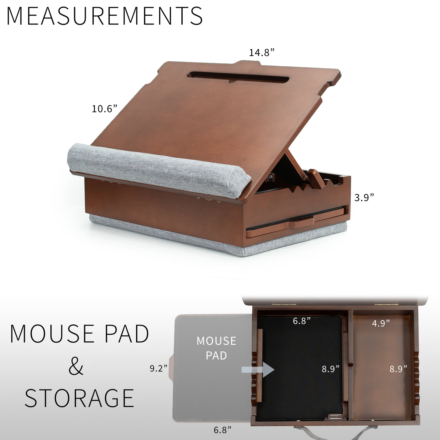 Wooden Lap Desk with Storage and Mouse Pad